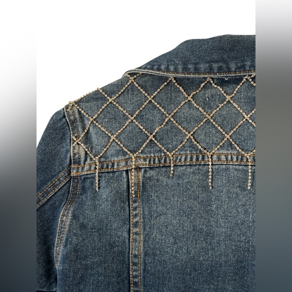 Denim blvd rhinestone crop jean jacket raw hem - Picture 5 of 5